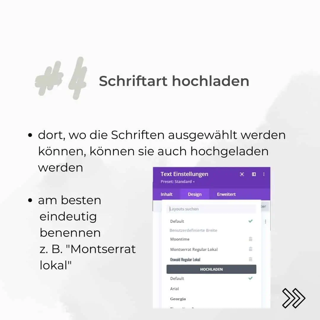 Schriftart hochladen Divi lokal hosten