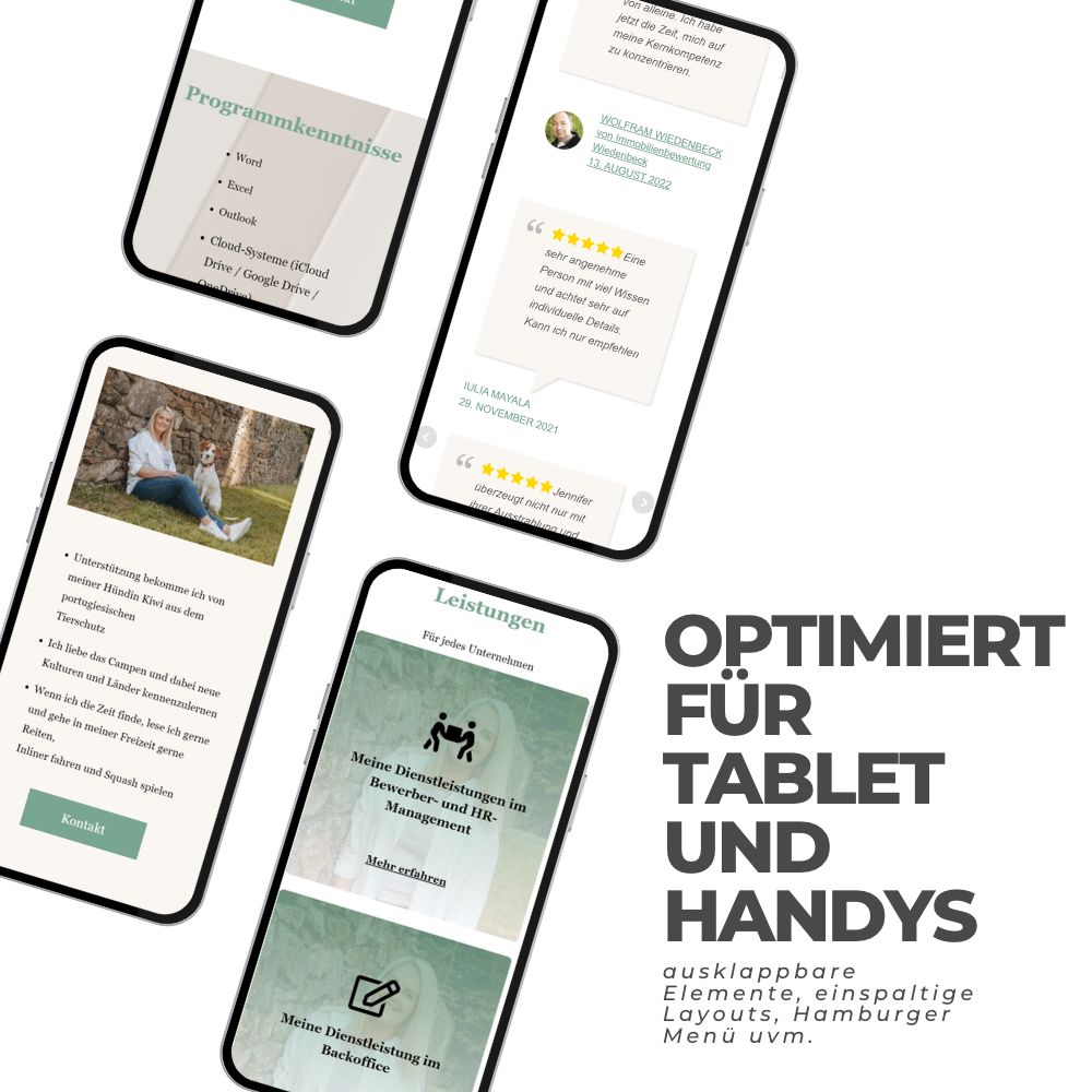 Smartphone Mockups, Darstellung Erstellung Website